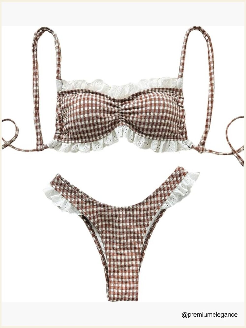 2 Piece Gingham Bikini Set Ruffle Eyelet High Cut Swimsuits Vacation Outfits
